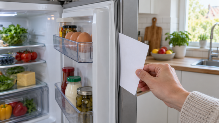 Papírlap a hűtőszekrény ajtaja és gumitömítése között