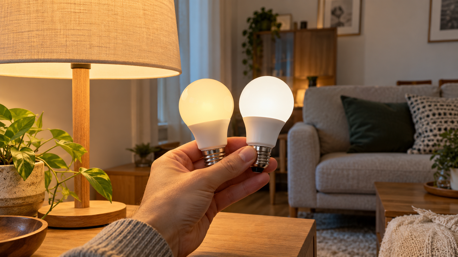 Két LED izzó fényének összehasonlítása egy nappaliban