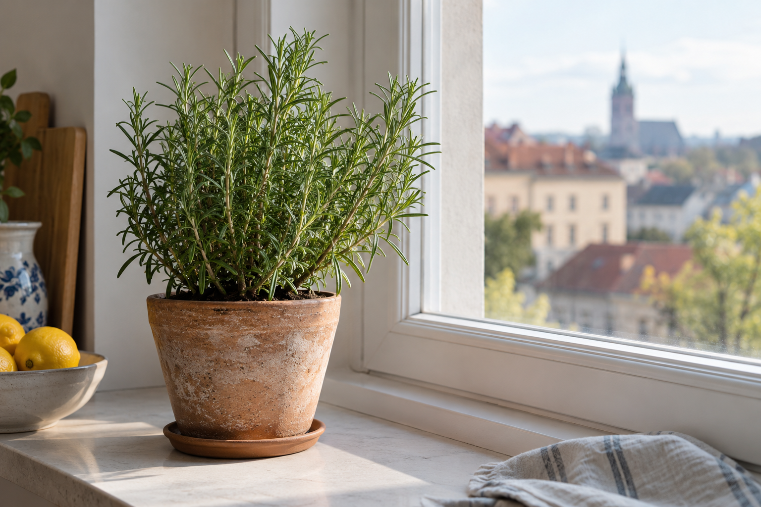 Rozmaring cserepének vízelvezető nyílása és szárazabb földje